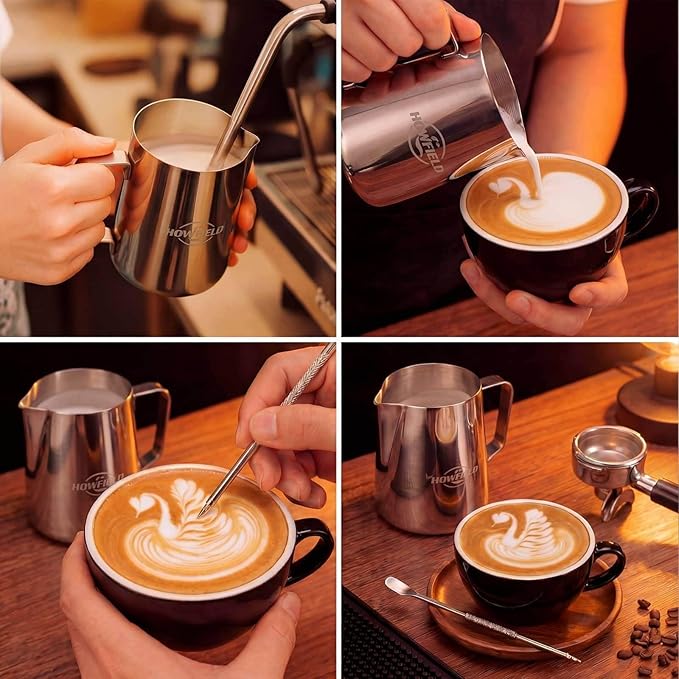 12oz Stainless Steel Milk Frothing Pitcher with Precision Spout and Measurement Markings for Espresso and Cappuccino, Silver