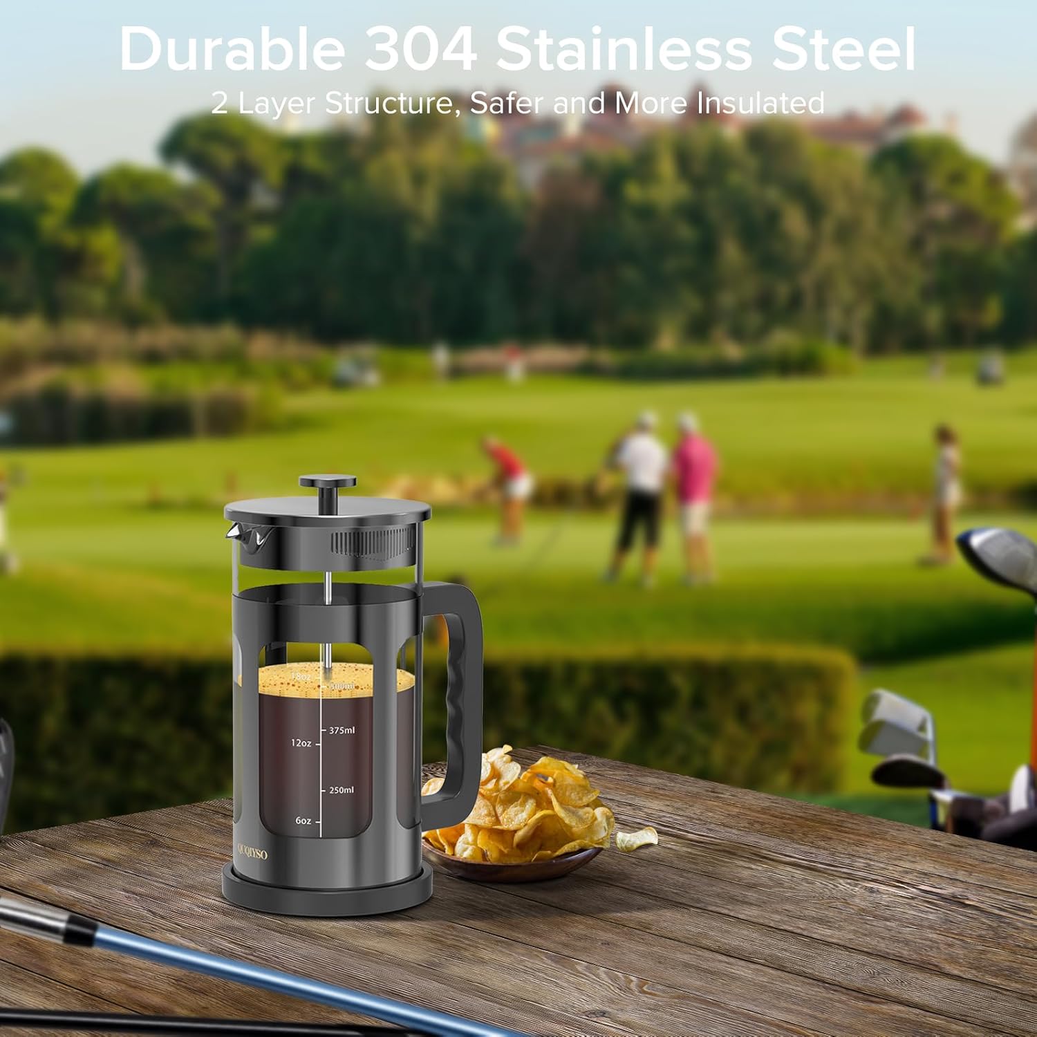 French Press Coffee Maker, French Press 304 Stainless Steel with 4 Filter, Heat Resistant Durable, Easy to Clean, Borosilicate Glass Coffee Press, 100% BPA Free Glass Teapot, 21 ounce, Dark Pewter - Blissbrew
