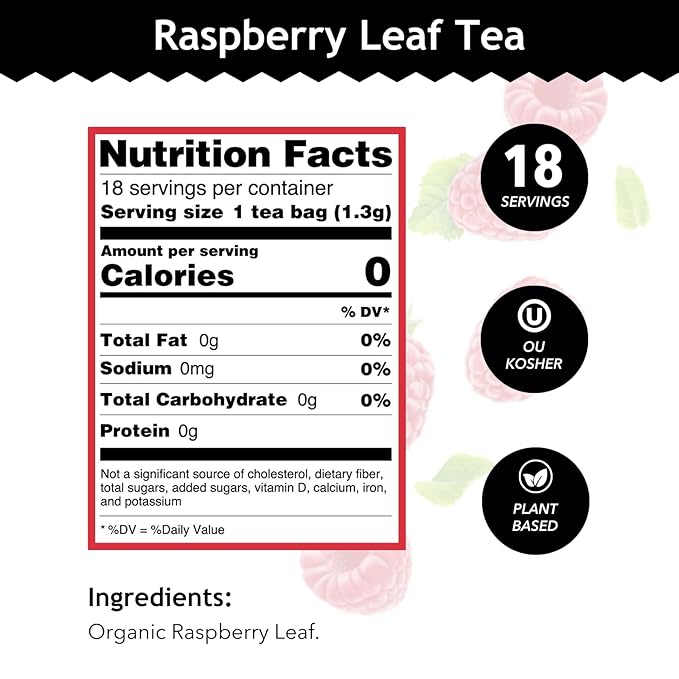 Buddha Teas - Organic Raspberry Leaf Tea - Herbal Tea - For Health & Wellbeing - With Vitamins, Antioxidants & Calcium - Clean Ingredients - Caffeine Free - OU Kosher - 18 Tea Bags (Pack of 1)