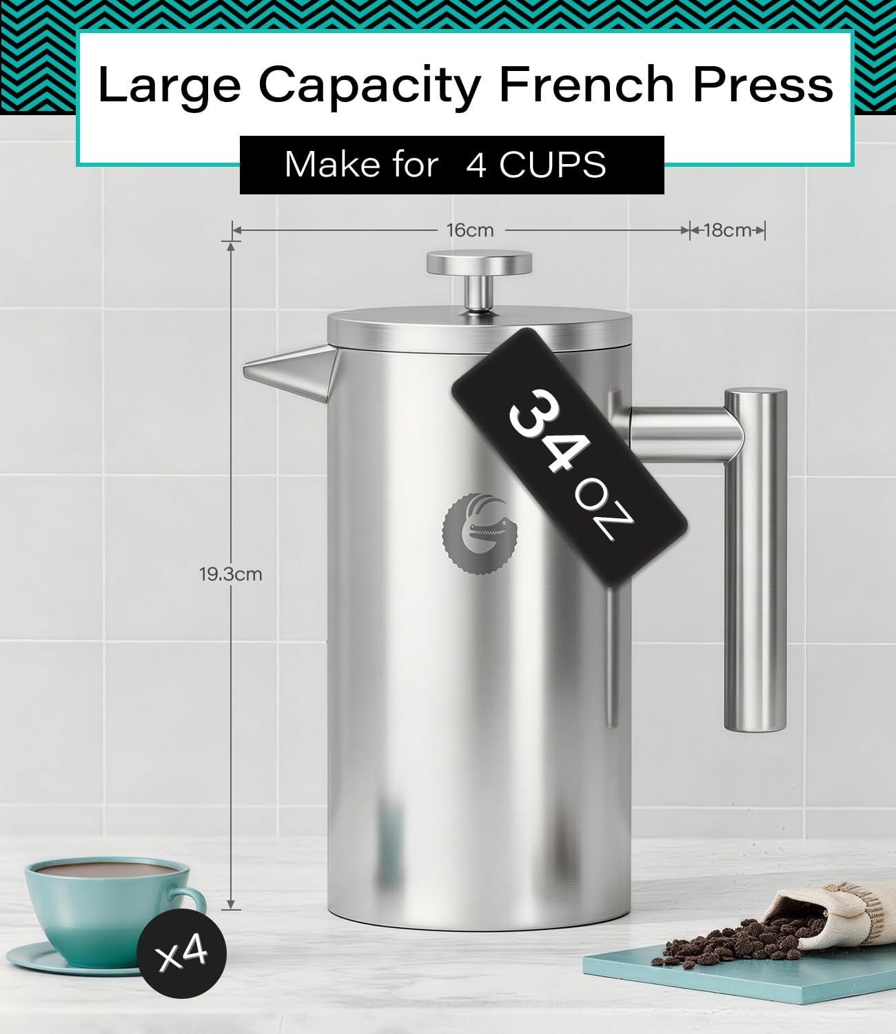 French Press Coffee Maker 34 oz