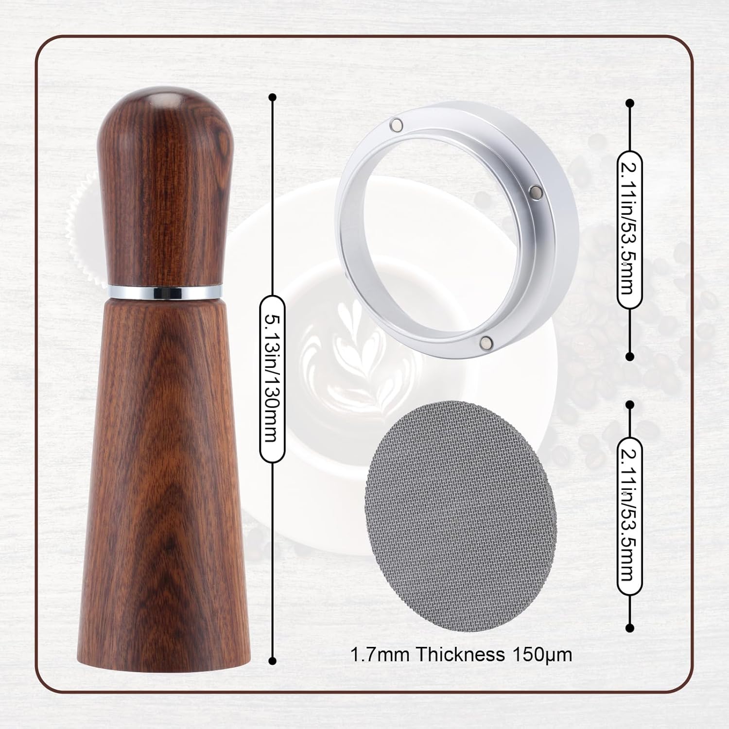 53.5mm Espresso Accessories Kit,316 Stainless Steel WDT Tool Espresso,Dosing Funnel and Puck Screen Set，Espresso Distribution Tool,Espresso Coffee Stirrer for Barista