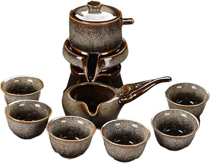 Lazy Tea Set, Automatic Stone Grinding Pot, GongFu Tea Set, Gift Box Suitable for Tea Ceremony Parties, Father's Day, Birthday and Christmas (Lazy Grey)