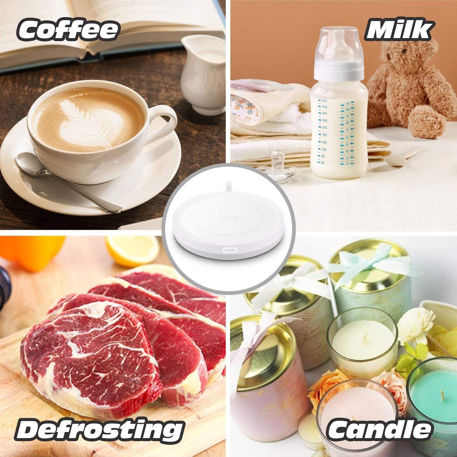 BESTINNKITS White Smart Coffee Auto On/Off Gravity-Induction Mug Office Desk Use, Candle Wax Cup Warmer Heating Plate (Up to 131F/55C), Middle…