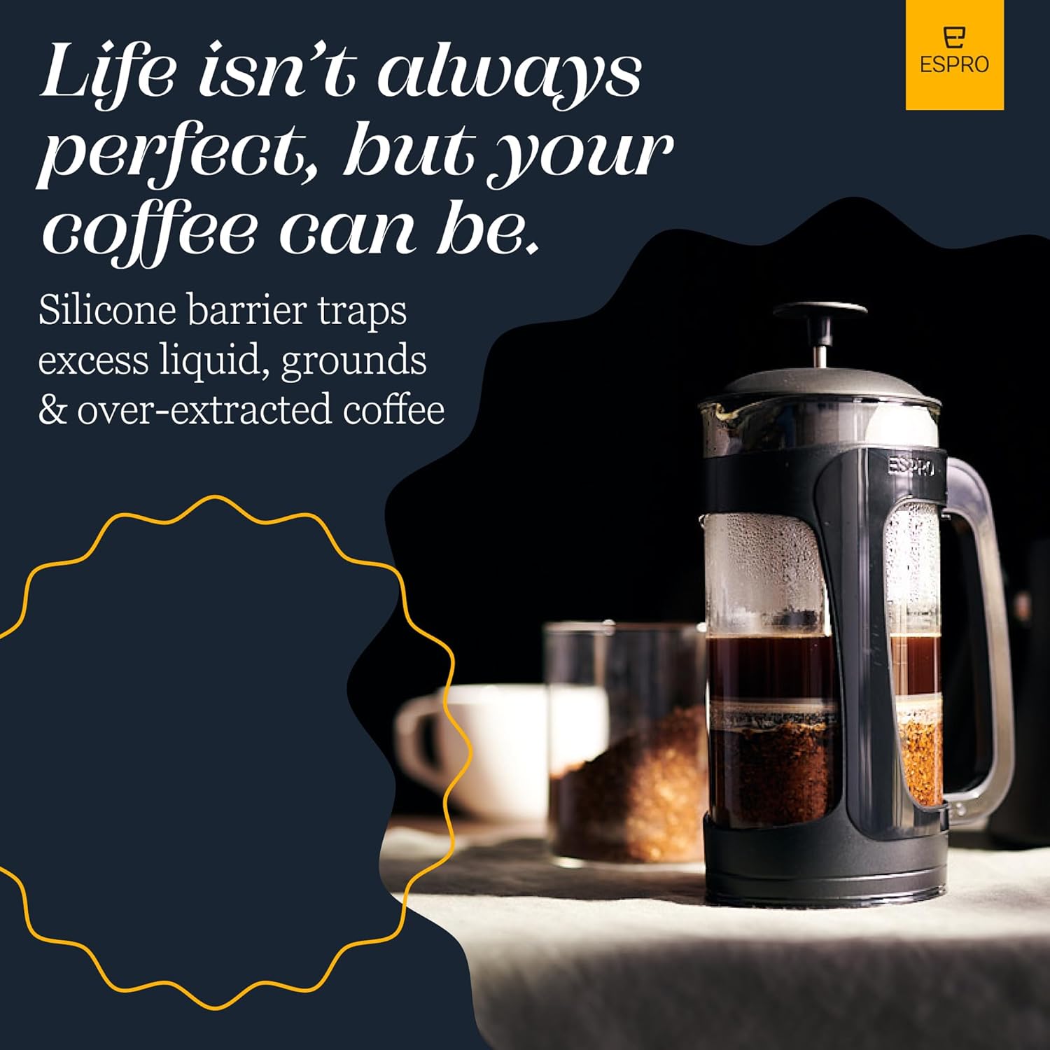 ESPRO - P3 French Press Coffee Maker – Patented Double Microfilter for Sludge and Grit Free Coffee, Black, 18 oz - Blissbrew