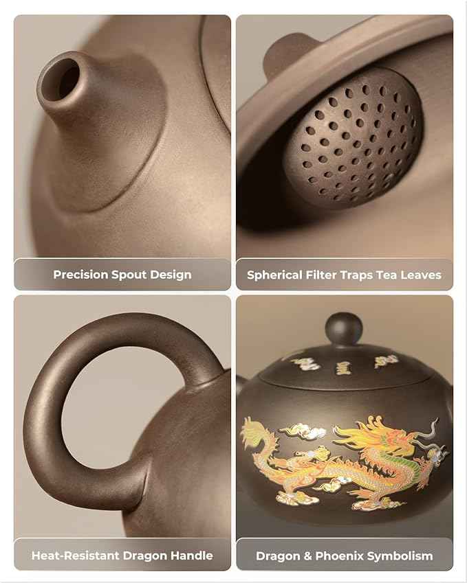 Handmade Color-Changing Yixing Clay Teapot - 8.5oz Large Purple Clay Chinese Enchanted Tea Kettle, Kung Fu Tea Set with Luxury Gift Box for Tea Lovers