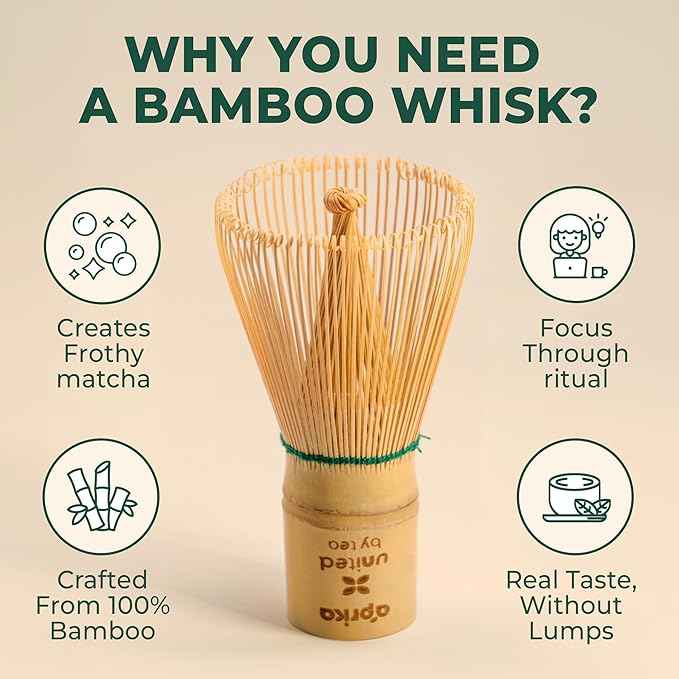 Aprika Life Matcha Whisk – 100 Prong Bamboo Chasen | Traditional Japanese Tea Whisk for Matcha Powder, Ceremonial Tea & Lattes | Durable Handcrafted Bamboo Whisk for Authentic Matcha Preparation