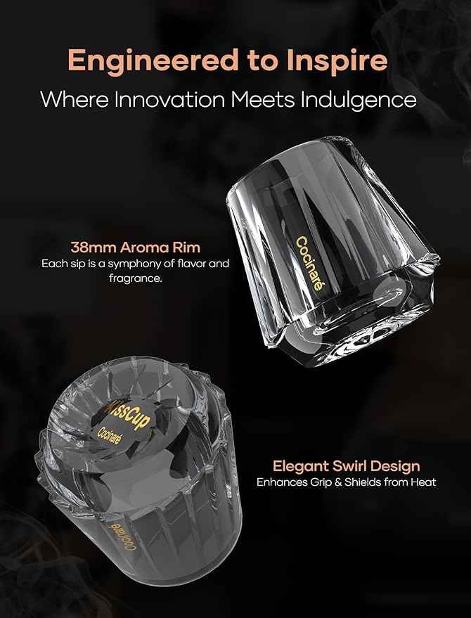 Cocinare KissCup Crystal Espresso Cup – 1.5oz Demitasse Cup for Espresso, Pour-over coffee & Tea, Haze Gray, Crystal Collection