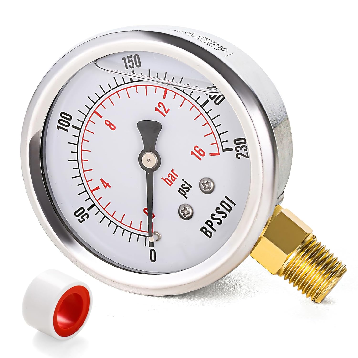 0-230 Psi Glycerin Liquid Filled Pressure Gauge, 2.5