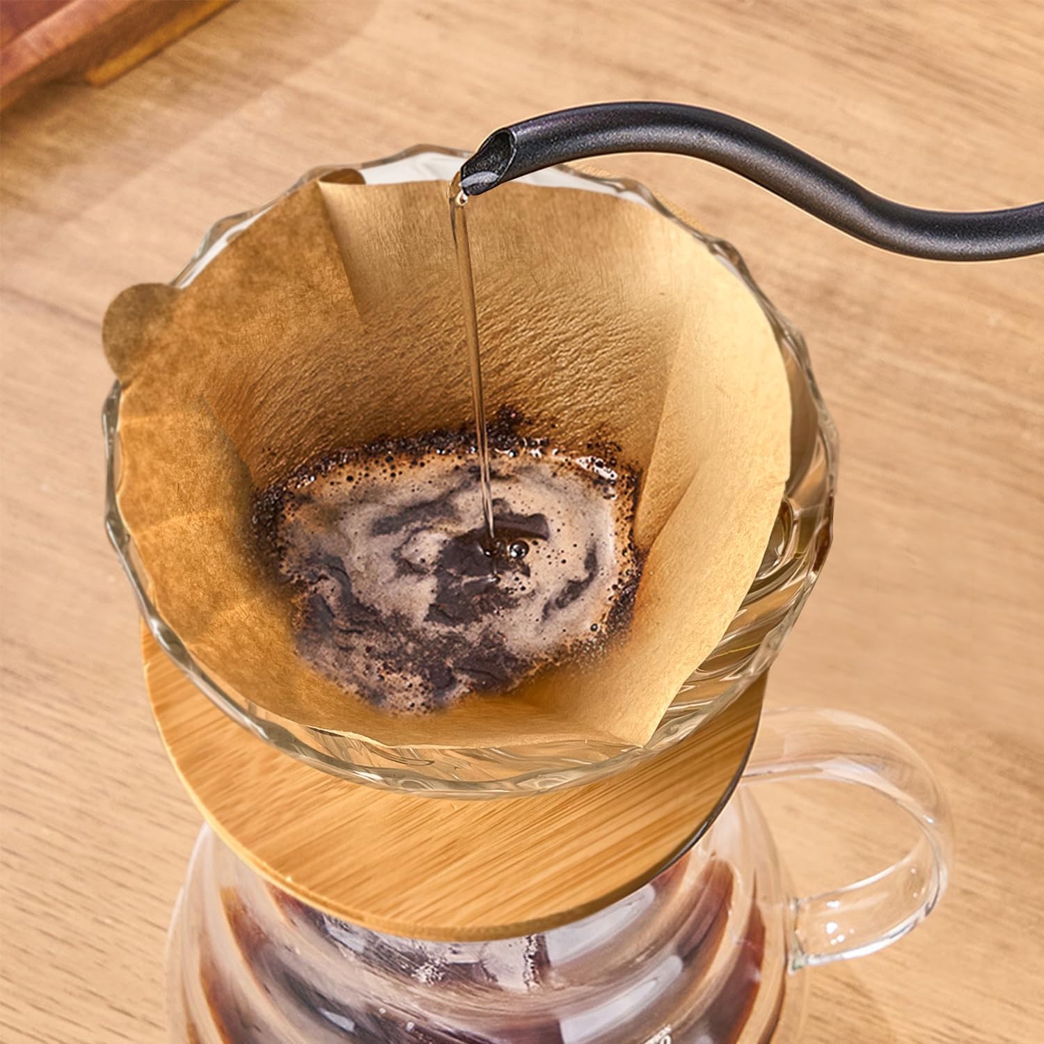 Gute Glass Coffee Dripper/Filter - Cone Glass Pour Over Coffee Dripper with Bamboo Stand, 1-4 Cups Drip Coffee Maker Funnel Accessories for Home, Office…
