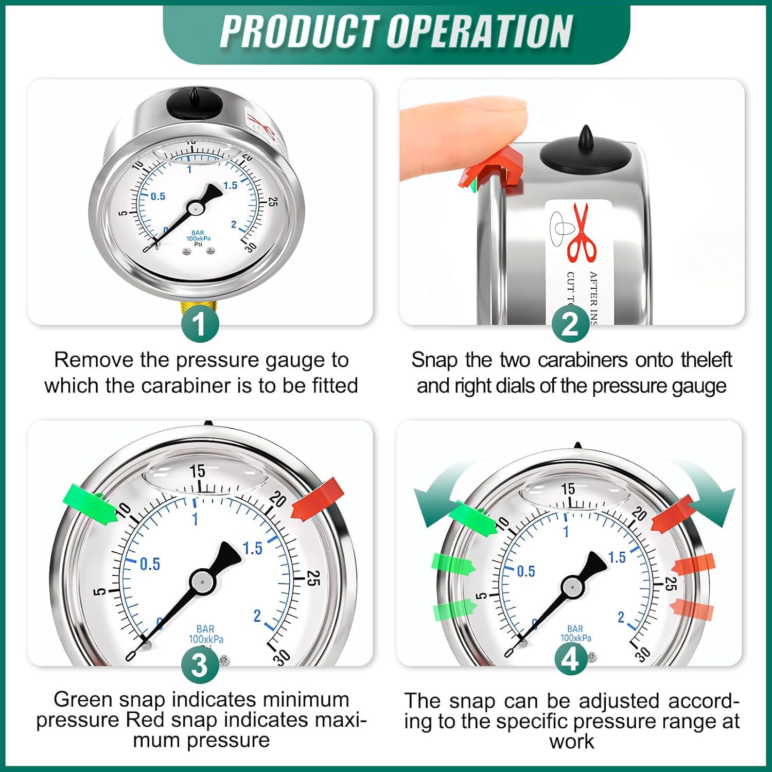 0-30psi Stainless Steel 1/4" NPT 2.5" Dial, Glycerin Liquid Filled Pressure Gauge Lower Mount Designed for Pressure Testing of Water, Oil and Air (with Range Mark Pointer)