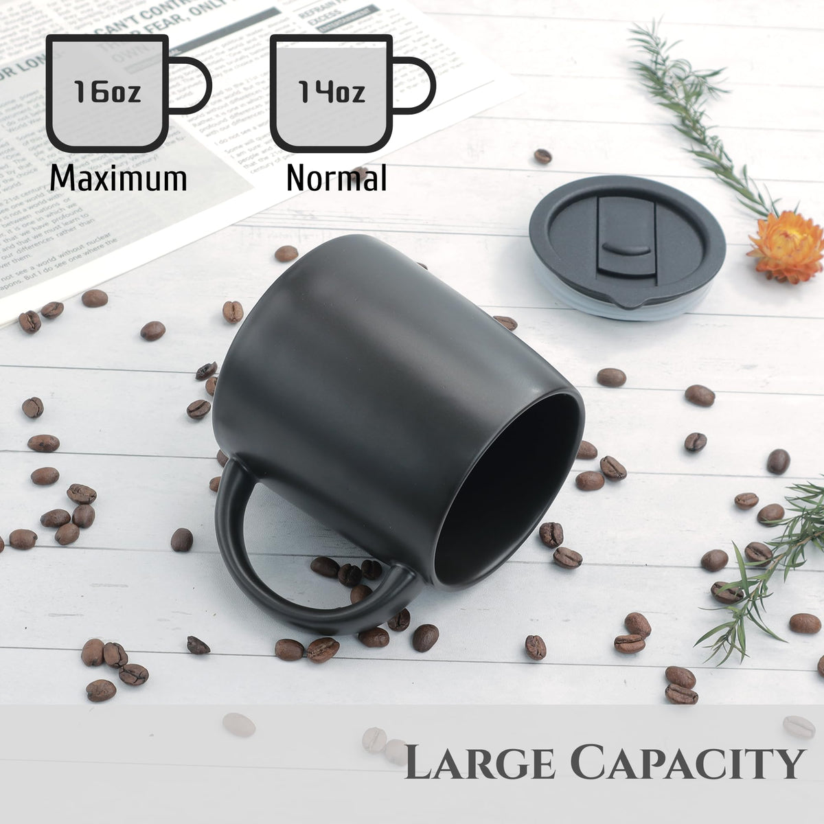 White and black 14 oz mug set