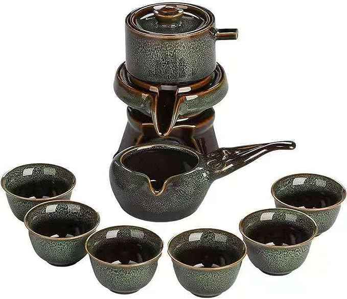 Lazy Tea Set, Automatic Stone Grinding Pot, GongFu Tea Set, Gift Box Suitable for Tea Ceremony Parties, Father's Day, Birthday and Christmas (Lazy Green)