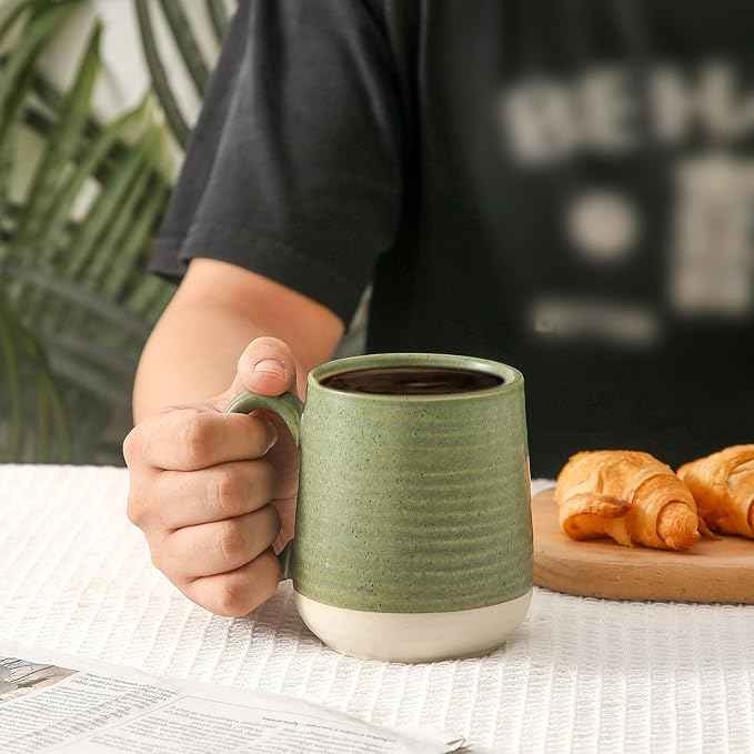 Hasense 15 Ounce Porcelain Coffee Mugs Set of 4 with Large Handle Perfect for Coffee, Tea, Milk, Chocolate and Latte, Unqiue Glaze Ceramic Coffee Cups Set for Man and Woman, Colorful