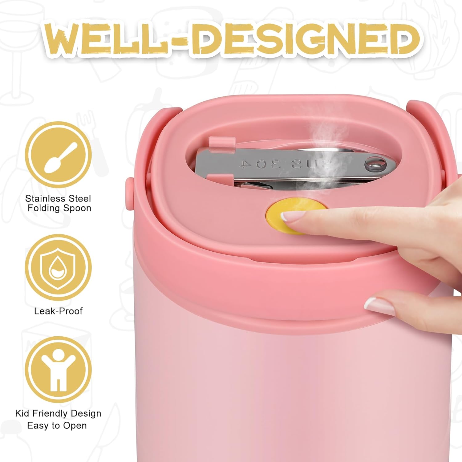 2 - in - 1 Soup Thermo for Hot Food 14oz with Snack Box Container Leak Proof Insulated Lunch Container Kids and Adults Stainless Steel Double Wall Vacuum Wide-mouth Thermal with Spoon and Handle - Blissbrew