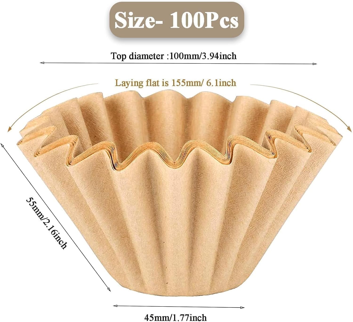 1-2 Cup Brown Coffee Filters, 100 Count Unbleached Basket Coffee Filter Paper for Miniature Mr Coffee, Small Coffee Maker, Single Serve Coffee Pot, Pour Over Coffee Kit