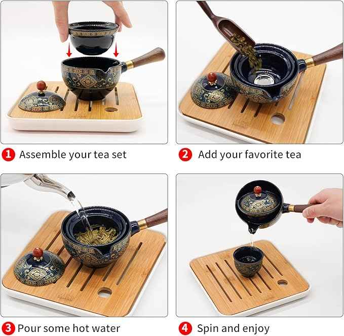 LURRIER Porcelain Chinese Gongfu Tea Set,Portable Teapot Set with 360 Rotation Tea maker and Infuser,Portable All in One Gift Bag for Travel,Home,Gifting,Outdoor and Office (Kitty Cat)