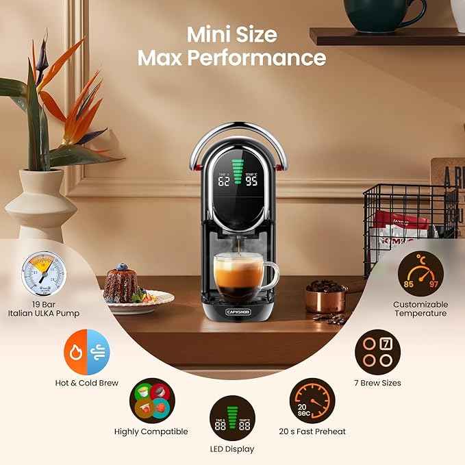 Magician1 Mini Espresso Machine for Nespresso Original, Dolce Gusto, Lavazza Blue, ESE Pods, 19-Bar Coffee Machine for Ground Coffee, Coffee Maker with adjustable Temp & Cup Size, 21oz Reservoir