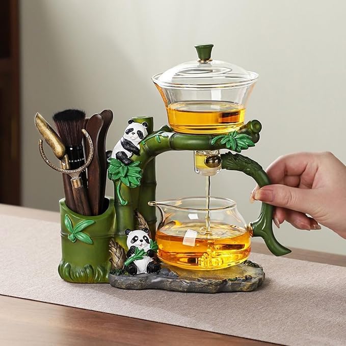 Chinese Gongfu Tea Set Magnetic Glass Teapot with Infuser Semi Automatic Tea Maker Set for Loose Leaf Tea