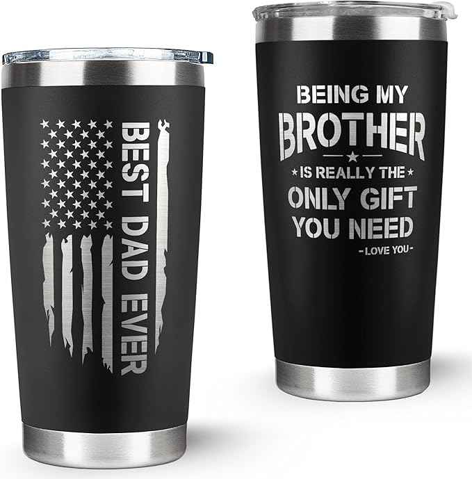 Fathers Day Gift Set for Dad, Brother - Gifts for Dad from Daughter, Son - Gifts for Brother - 20 Oz Black Tumbler Bundle