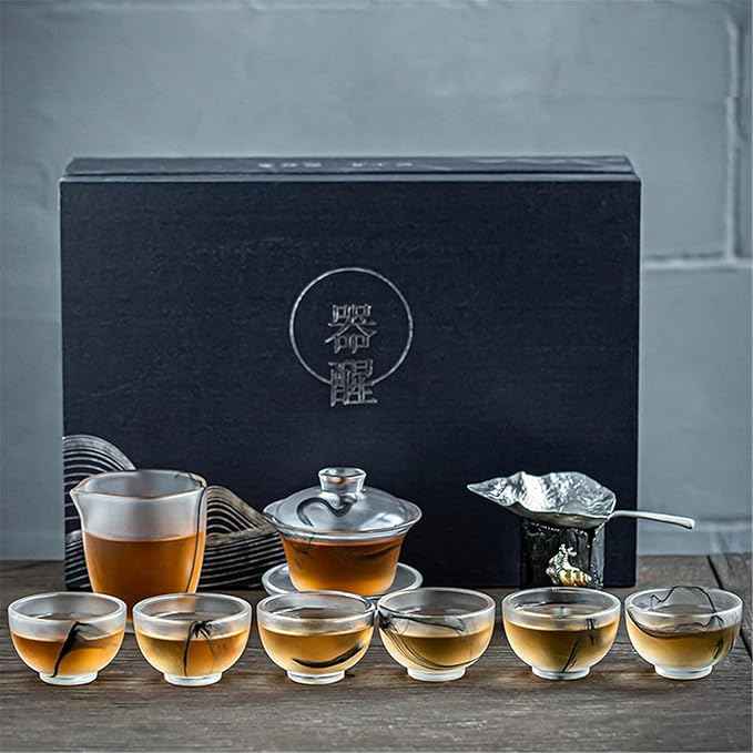 Glass Tea Set with Large Gaiwan and White Porcelain Teapot-suit1
