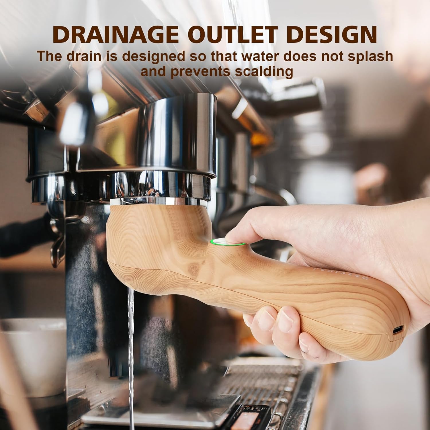Espresso Coffee Machine Cleaning Brush Wood grain color espresso machine electric cleaning brush 360° Totally enclosed cleaning for 3 EARS 51MM Delonghi Dedica Style Series EC680 and EC685 SMEG ECF01
