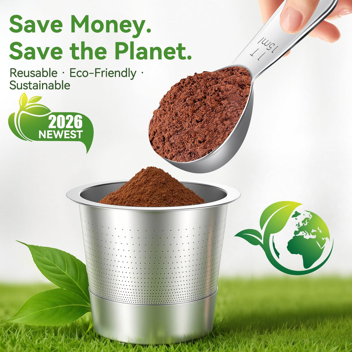 All-metal refillable pod for ground coffee or tea