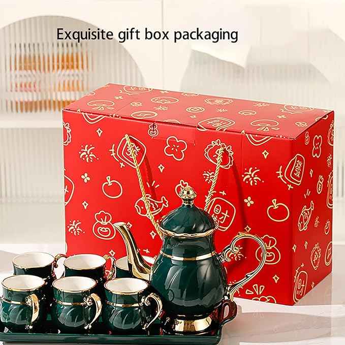 Adult Tea Set, Luxury English Teacup Set, Exquisite Ladies Tea Set (6 Cups + 1 Pot + 1 Tray) With Gift Box Packaging (white)