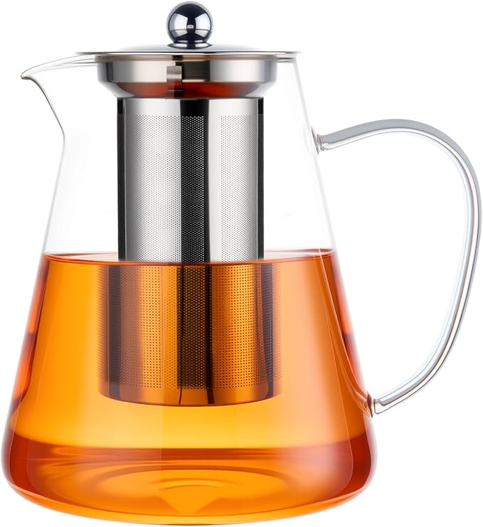 Baalaka Glass Teapot 44oz/1300ml, Tea Pot with Removable Infusers for Loose Tea, Borosilicate Glass Tea Kettle Tea Maker Stovetop for Camping, Tea Infuser for Loose Leaf Tea Travel