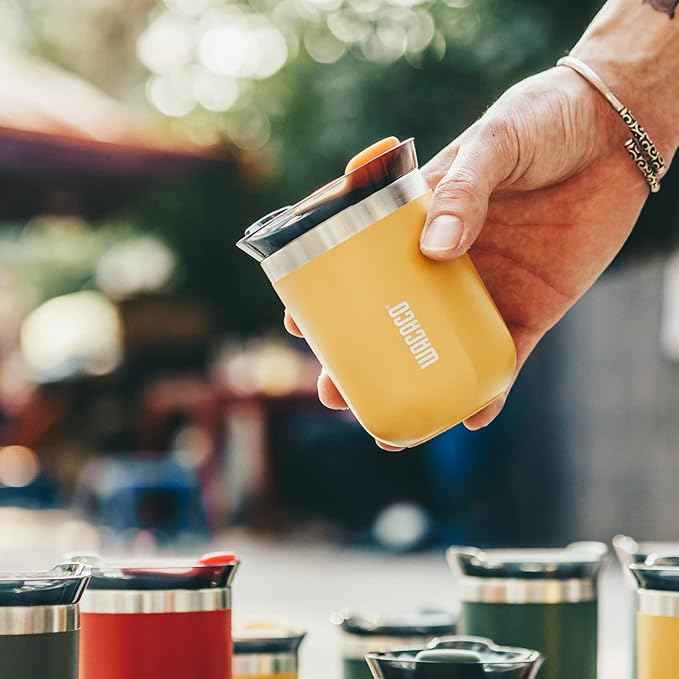WACACO Octaroma Classico Travel Coffee Mug, Double-wall Stainless Steel Travel Tumbler With Drinking Lid, 6 fl oz (180ml), Amber Yellow
