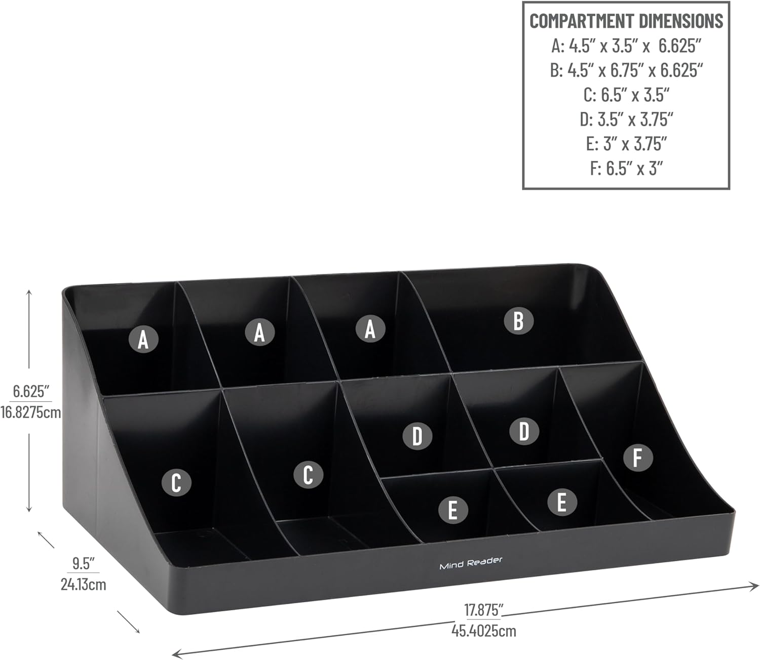 Mind Reader Cup and Condiment Station, Countertop Organizer, Coffee Bar, Kitchen, Stirrers, 17.875"L x 9.5"W x 6.625"H, Black