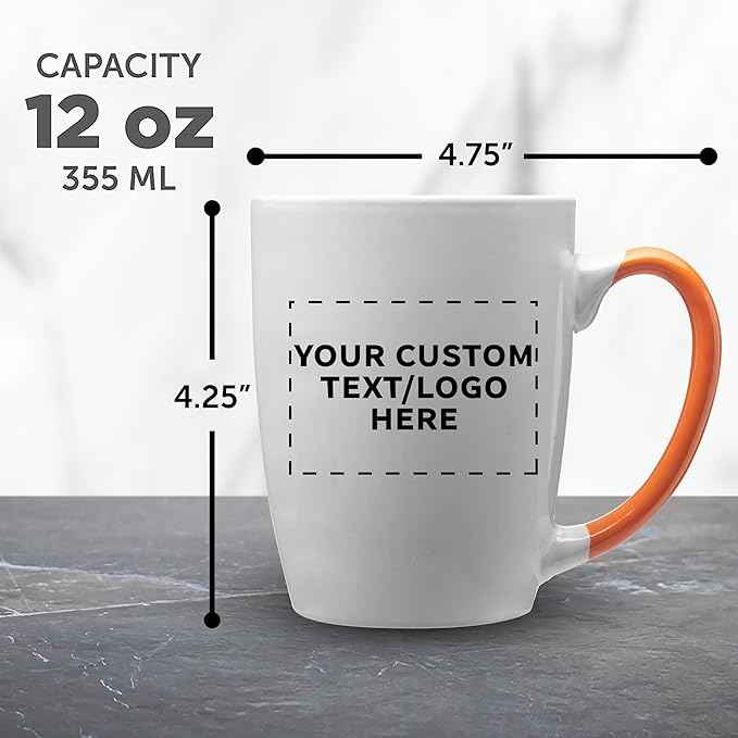 DISCOUNT PROMOS Custom Java Two-Tone Coffee Mugs 12 oz Set of 10/50/100 Personalized Bulk Pack for Coffee Tea Espresso Hot Cocoa Other Beverages - Orange