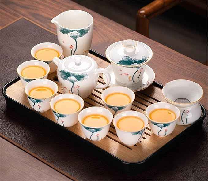 White Jade Porcelain Gongfu Tea Set, Gaiwan with Teacups-suit11