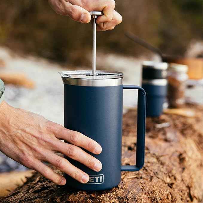 YETI Rambler 34 oz. French Press Coffee Maker, (1) 16 oz Travel Bottle, Stainless Steel, Navy