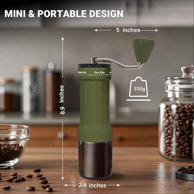 Mini Manual Coffee Grinder – 40 Adjustable Settings, Portable Hand Crank Mill with 30g Capacity, Conical Burr for Espresso, Pour Over, French Press | Perfect for Travel, Camping & Office