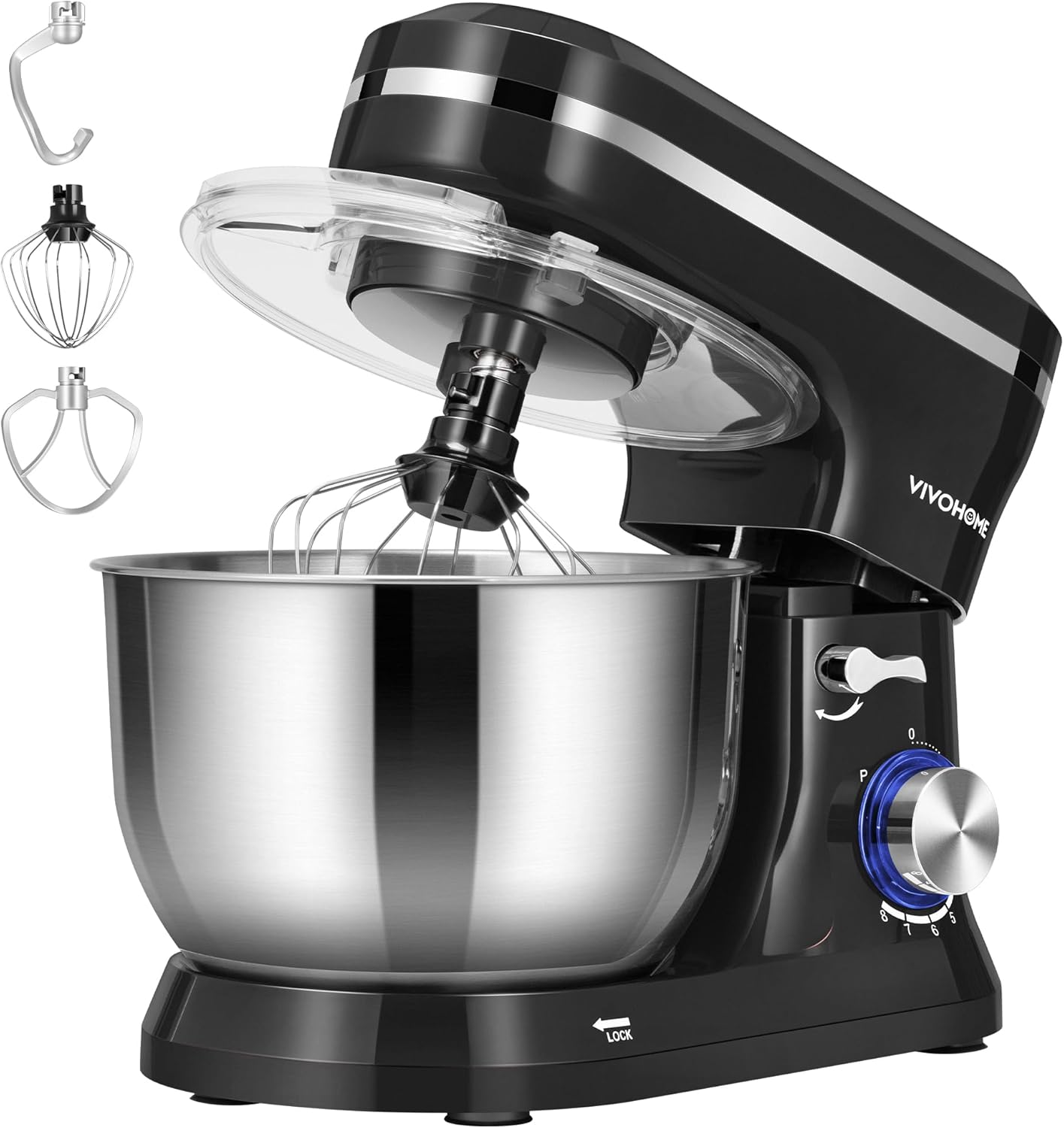 VIVOHOME 4.75 Quart Stand Mixer, 8 Speed Kitchen Electric Food Mixer, Household Stand Mixer for Baking, Cake, Bread with Beater, Dough Hook, Wire Whip and Egg Separator, Black