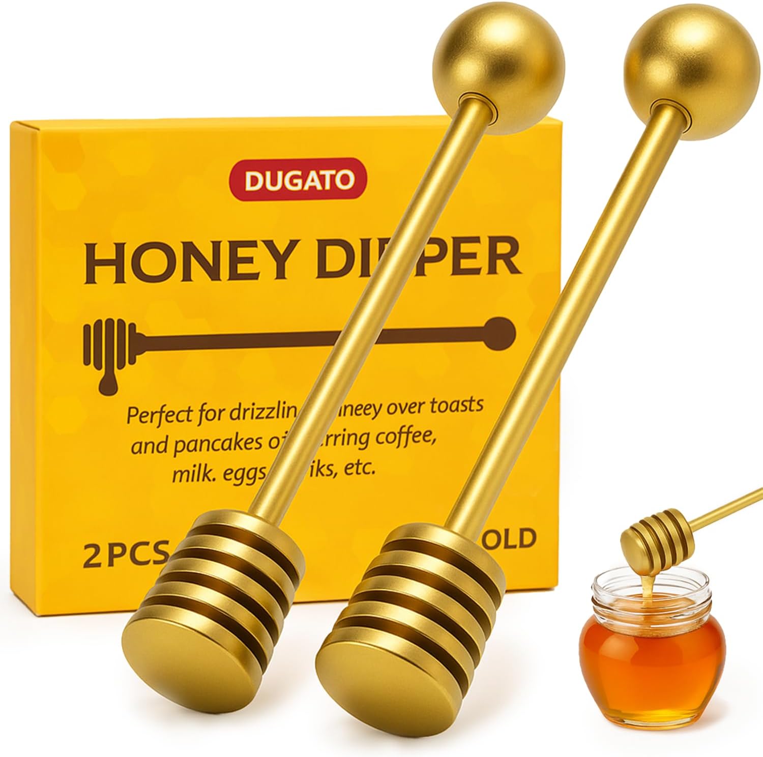 DUGATO Gold Honey Dipper Set (2 Pack, 6.3