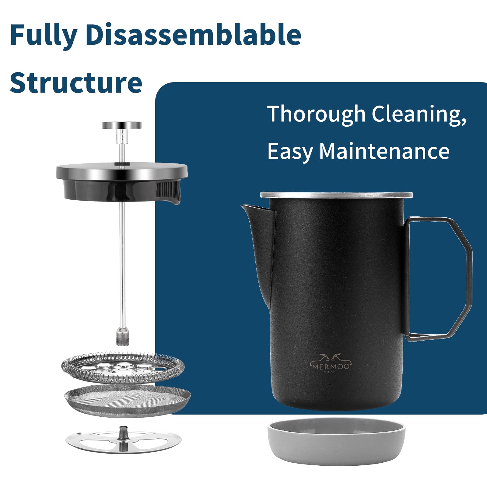 32oz Camping French Press Foldable Handle Stainless Steel