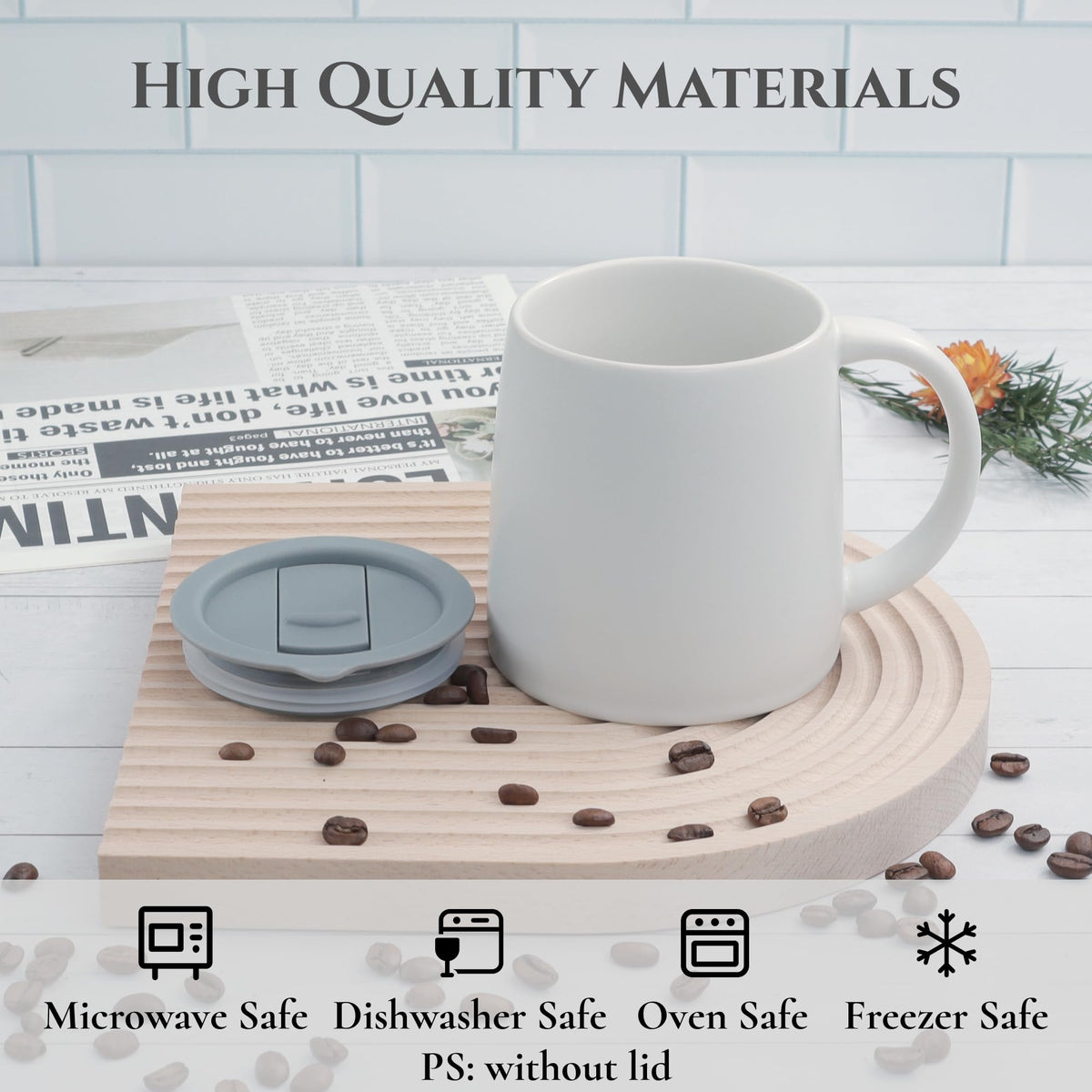 Ceramic mug with handle and sliding lid