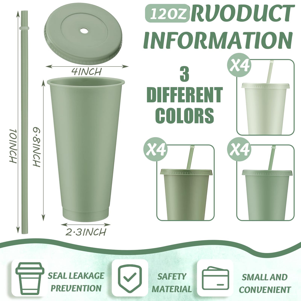 Gradient sage green plastic tumblers in three shades
