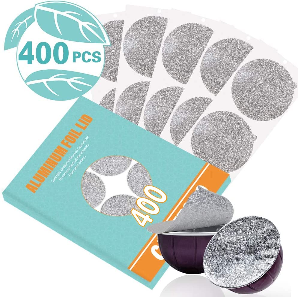 Aluminum Foils Lids to Reuse Vertuoline Capsules Coffee Pods Compatible with Nespresso VertuoLine Machine 64mm (400 Count)