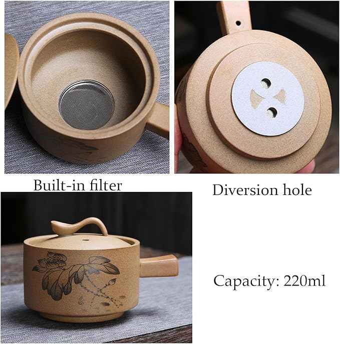 Chinese Gongfu Tea Gift Set, Service Automatic Stone-Mill Design Handmade Ceramics Tea Pot 6 Cups Japanese Kung Fu Tea for Adults Men Women Tea Ceremony Party Home Office Decor (lotus)