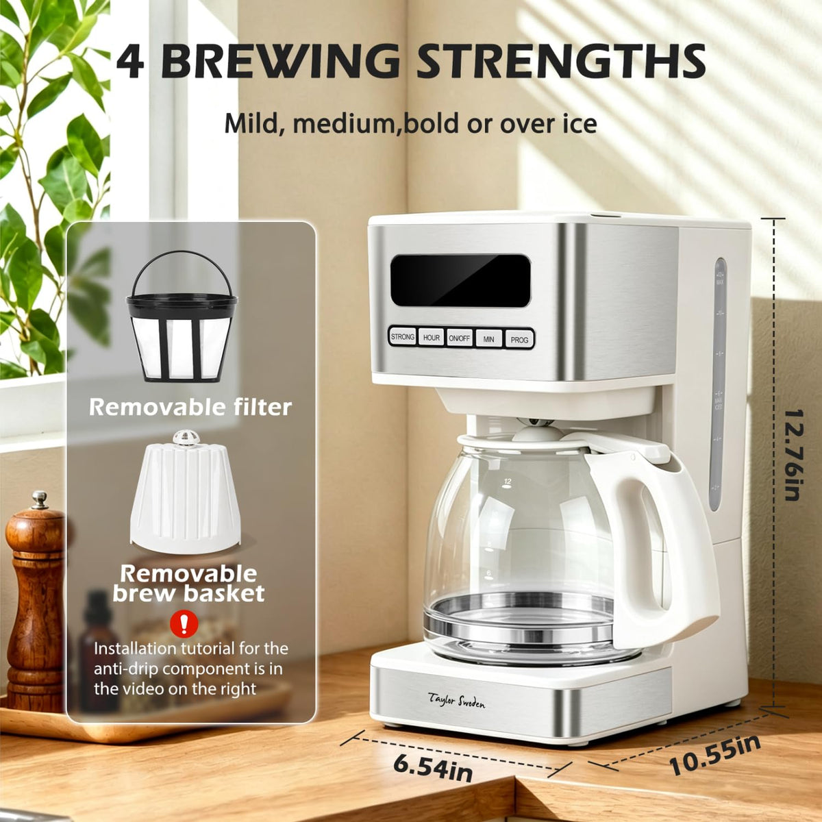 Drip coffee maker with glass carafe