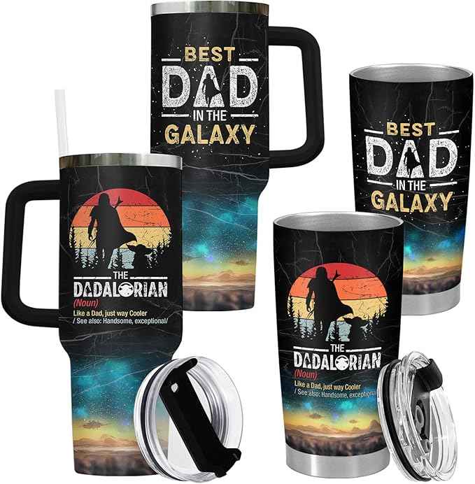 34HD Father Day Gifts, Dadalorian Tumbler Set of 2 Stainless Steel, Best Dad In The Galaxy Mug, Star Dad Gifts, Birthday Gifts for Men