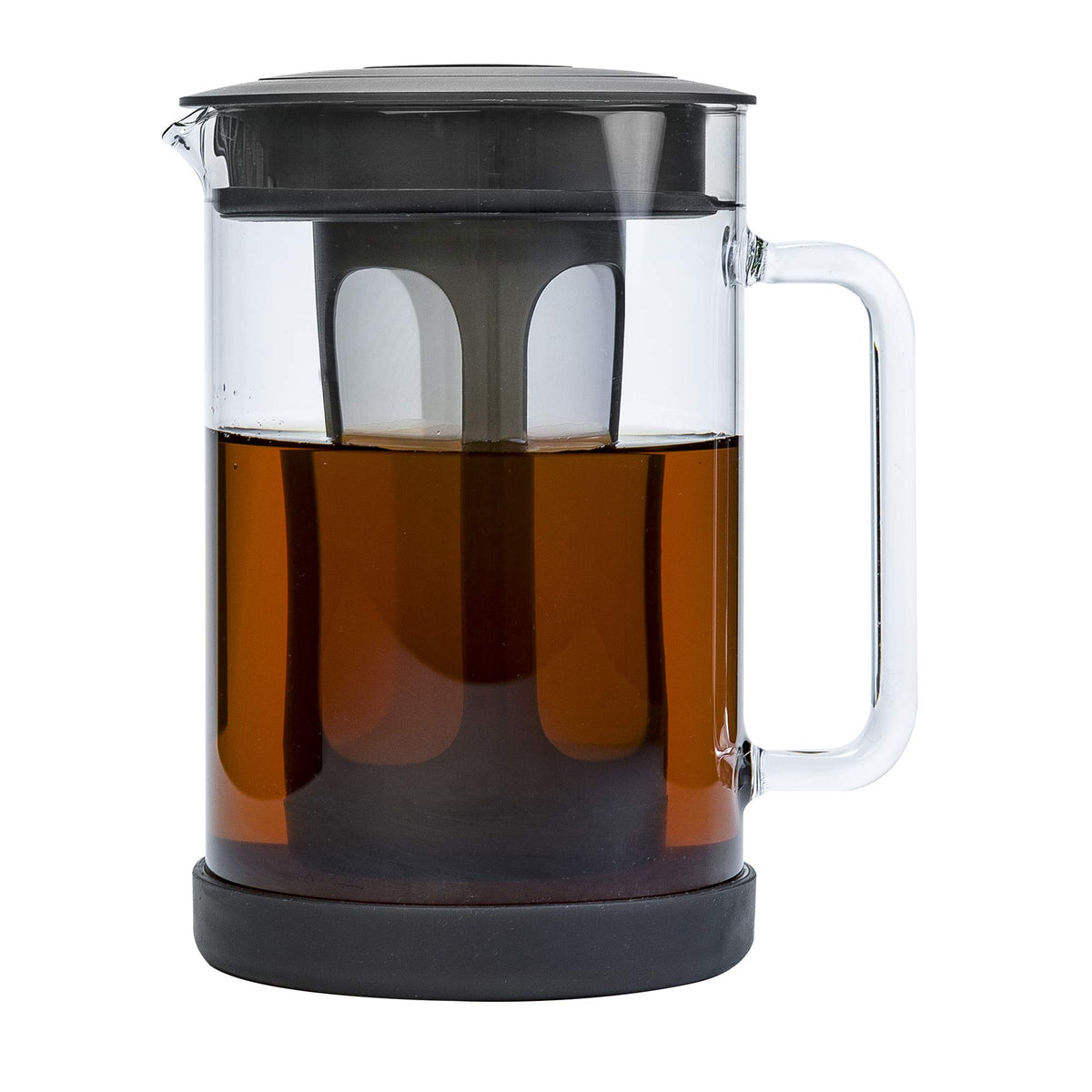 Black cold brew coffee maker with glass pitcher and lid