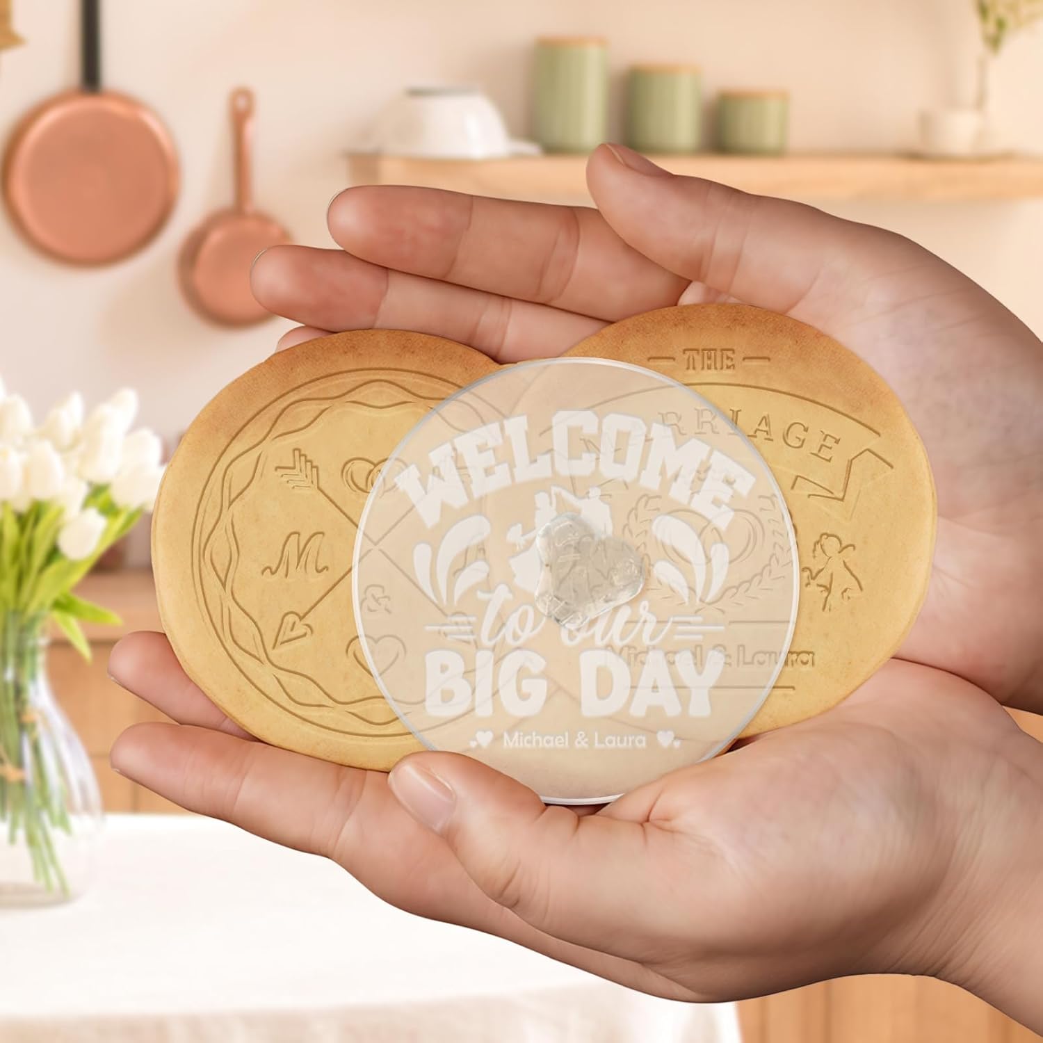 Personalized Wedding Cookie Stamp Custom Acrylic Cookie Embossing Mold with Handle for Baking Decoration