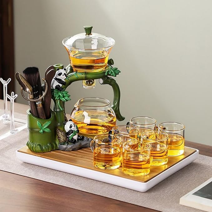 Chinese Gongfu Tea Set Magnetic Glass Teapot with Infuser Semi Automatic Tea Maker Set for Loose Leaf Tea