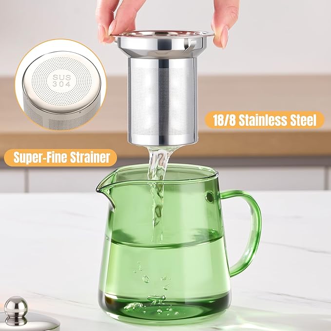PARACITY Glass Teapot Stovetop 550ml/18.6oz, Borosilicate Clear Tea Kettle with Removable 18/8 Stainless Steel Infuser, Teapot Blooming and Loose Leaf Tea Maker Tea Brewer for Camping