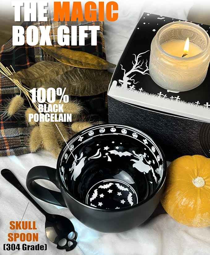 Christmas Gifts,2Pack Midnight Skull Coffee Mugs with Spoons, Halloween Birthday White Elephant Weird Gifts for Women Men Girl Friends, Spooky Witchy Gothis Decor Horror Novelty Tea Cup