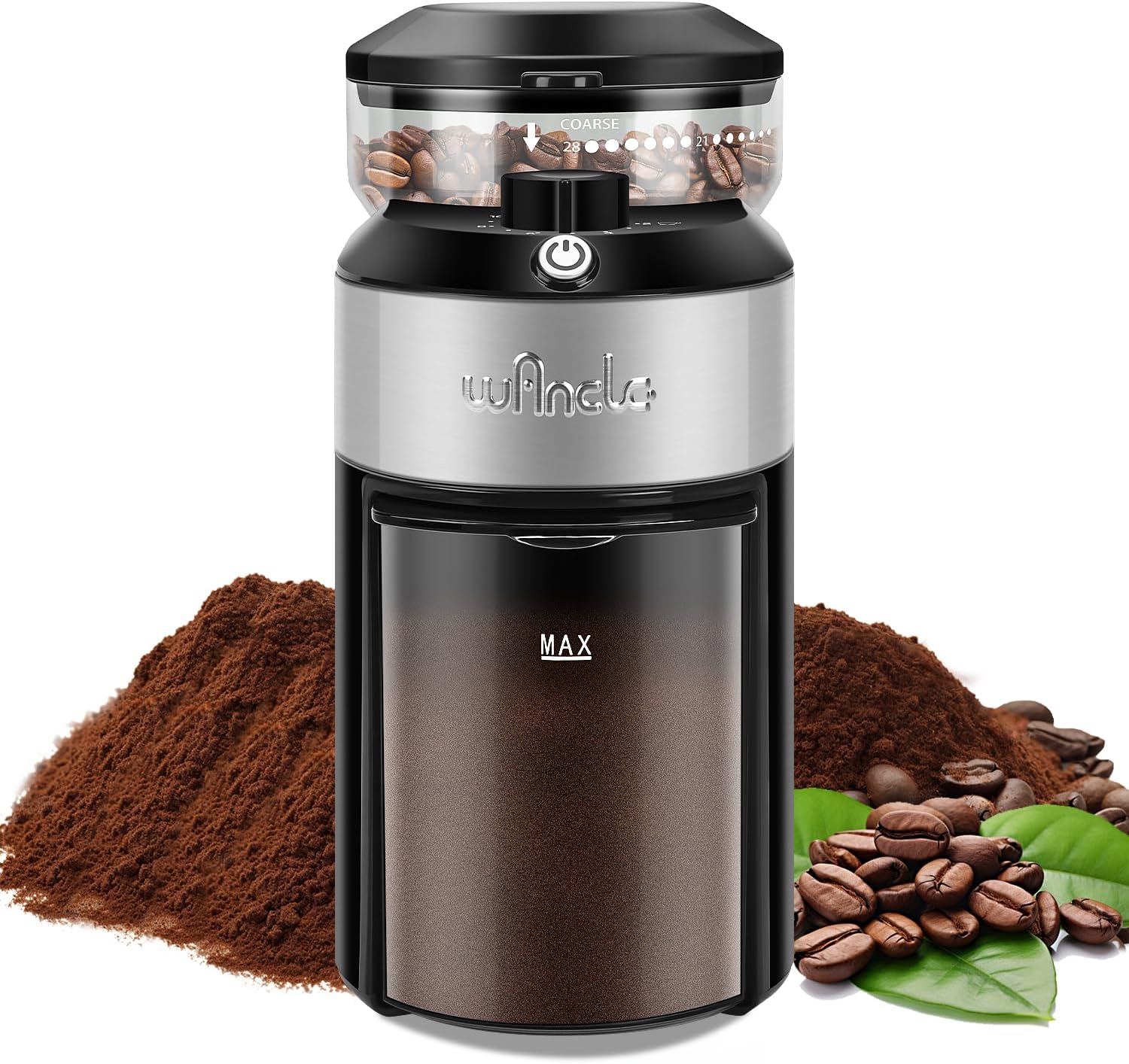 Wancle Burr Coffee Grinder Flat Burr Coffee Grinder with 28-Setting, Precise Grinding with 2-12 Cup Capacity, Easy to Clean, Compact and Space-Saving Design - Blissbrew