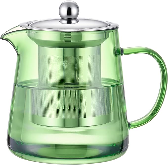 PARACITY Glass Teapot Stovetop 550ml/18.6oz, Borosilicate Clear Tea Kettle with Removable 18/8 Stainless Steel Infuser, Teapot Blooming and Loose Leaf Tea Maker Tea Brewer for Camping